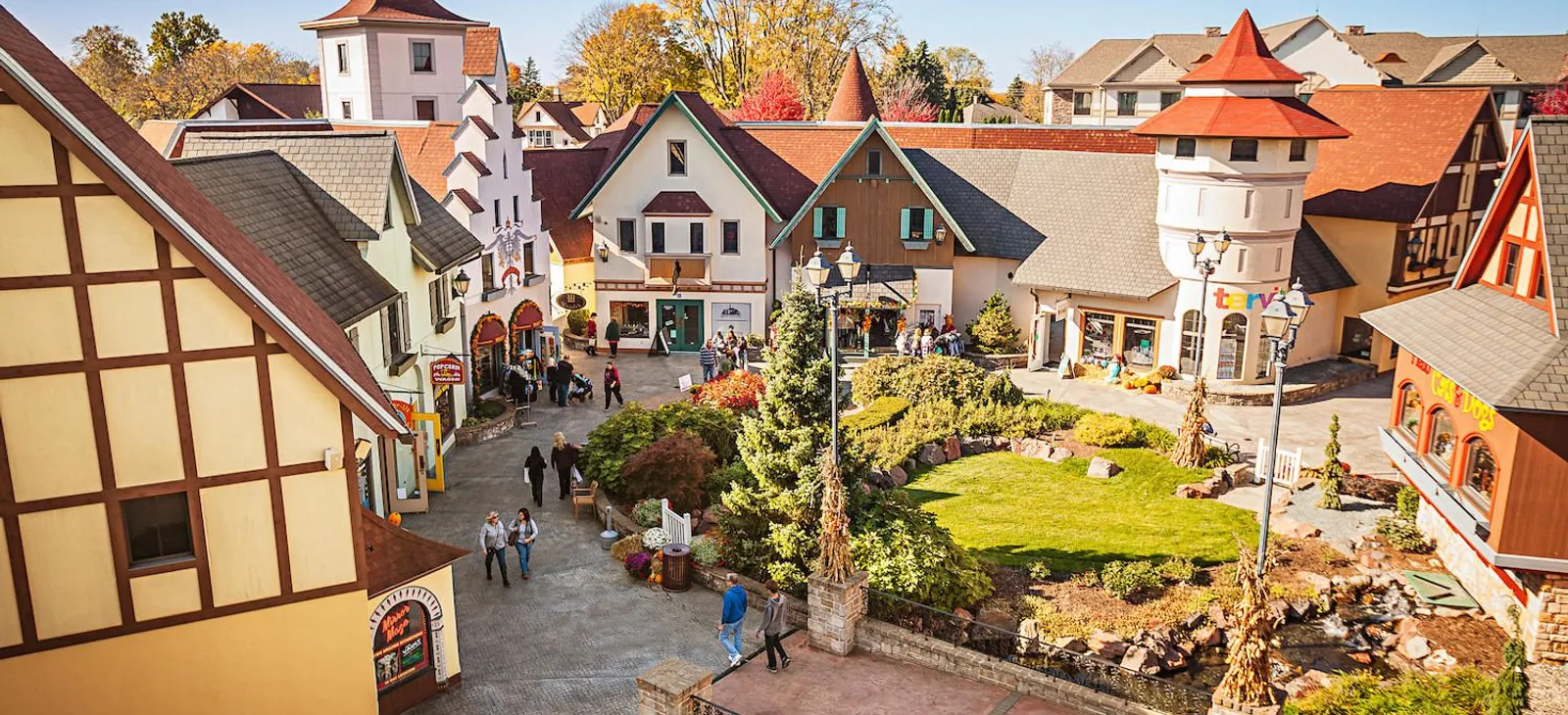 Village houses from an aerial view looking down. 